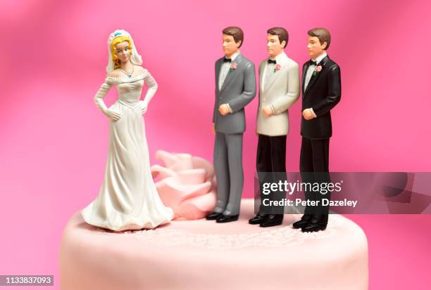 bride and three choices of ex boyfriends to be groom - polygamy ストックフォトと画像