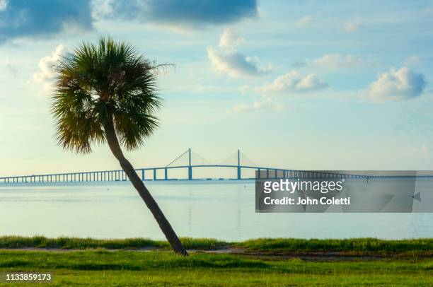 fort de soto park, sunshine skyway bridge, saint petersburg, florida - florida bridge photos et images de collection