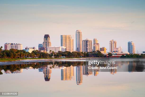 skyline, downtown, tampa bay, saint petersburg, florida - st petersburg florida stock pictures, royalty-free photos & images