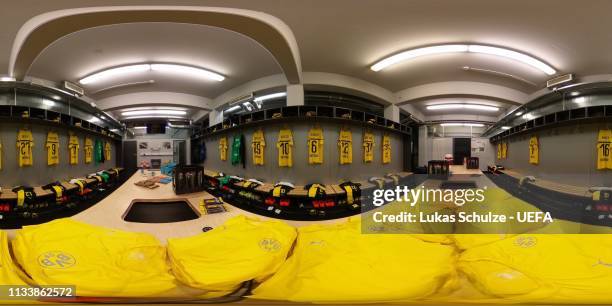 General view inside the dressing room of Dortmund prior to the UEFA Champions League Round of 16 Second Leg match between Borussia Dortmund and...