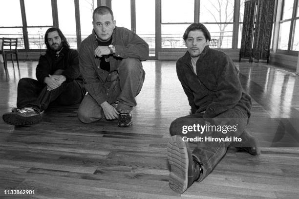 From left, Sam Houser , Terry Donovan and John Davis at a loft in Lower Manhattan on February 3, 2000. Together they launched regular Rockstar Loft...