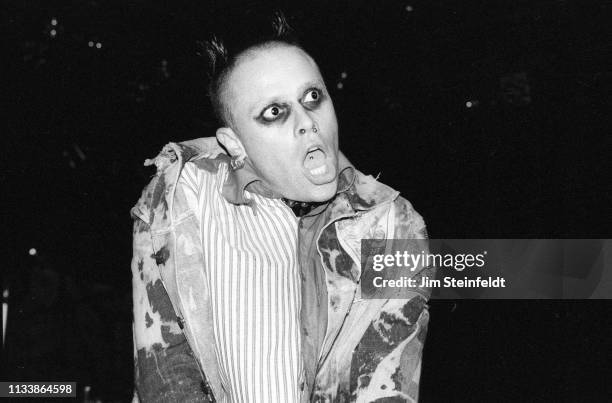 Keith Flint of The Prodigy performs at Lollapalooza at the Glen Helen Raceway in San Bernardino, California on August 8, 1997. Photo by Jim...