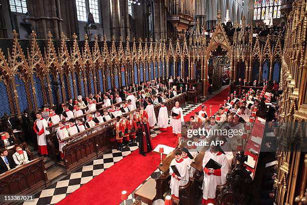 The choir takes its place in Westminster Abbey for the wedding of Britainâs Prince William and Kate Middleton in London on April 29, 2011. AFP...