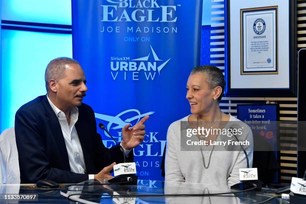 SiriusXM Host Joe Madison interviews former U.S. Attorney General Eric Holder and his wife Dr. Sharon Malone for its "Power Couples" series at...