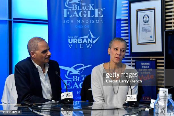 SiriusXM Host Joe Madison interviews former U.S. Attorney General Eric Holder and his wife Dr. Sharon Malone for its "Power Couples" series at...