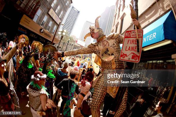 Members of the Krewe Of Saint Anne march down Royal Street Mardi Gras Day on March 05, 2019 in New Orleans, Louisiana. Mardi Gras, also called Shrove...