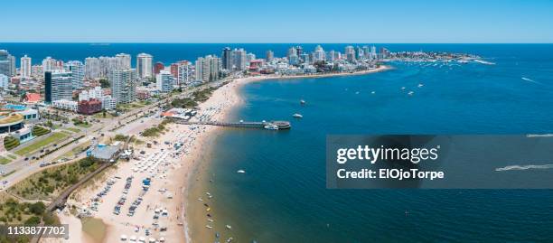 view of punta del este city, coastline, aerial view, drone point of view, uruguay - punta del este stock-fotos und bilder