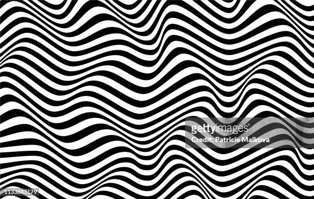 illustrazioni stock, clip art, cartoni animati e icone di tendenza di sfondo vettoriale psichedelico con distorsione delle onde nere - bianco e nero