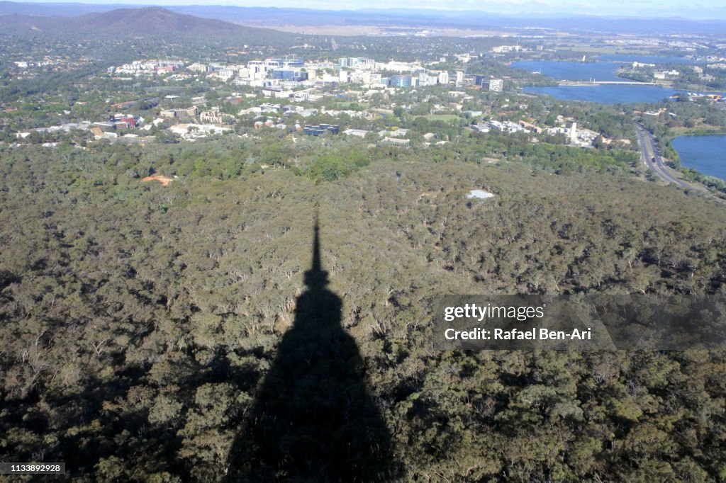 Aerial landscape view of Canberra Australia