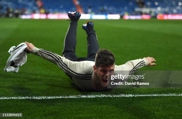 Klaas Jan Huntelaar of Ajax celebrates victory after the UEFA Champions League Round of 16 Second Leg match between Real Madrid and Ajax at Bernabeu...