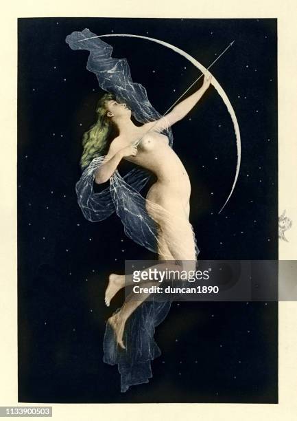 ilustrações de stock, clip art, desenhos animados e ícones de goddess diana using the moon as a bow - mitologia grega