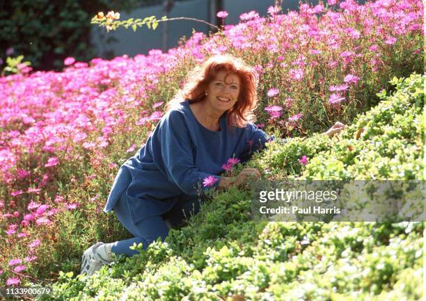 Samantha Eggar in her garden February 7, 1996 in Bel Air, California