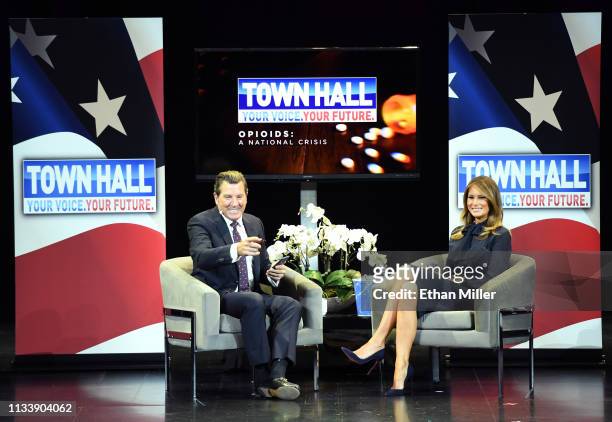 Television personality Eric Bolling and first lady Melania Trump participate in a town hall meeting on the opioid crisis as part of Trump's "Be Best"...