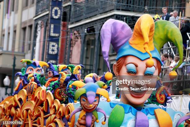 Members of the Krewe of Rex King of Carnival parade down St. Charles Avenue Mardi Gras Day on March 05, 2019 in New Orleans, Louisiana.