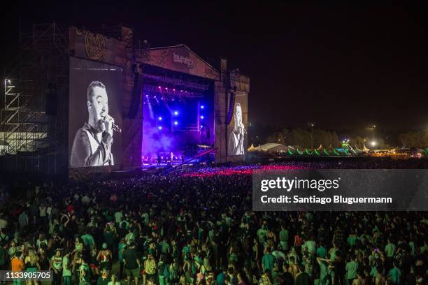 Fans during Sam Smith concert during the second day of Lollapalooza Buenos Aires 2019 at Hipodromo de San Isidro on March 30, 2019 in Buenos Aires,...