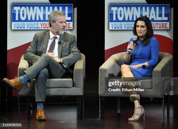 Liberty University President Jerry Falwell Jr. And Becki Tilley speak during a town hall meeting on the opioid crisis as part of first lady Melania...