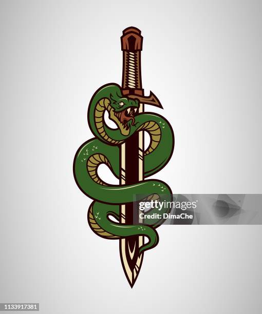 snake and sword. snake wrapped around a dagger or sword - rattlesnake illustration stock illustrations