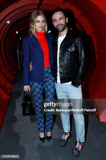 Samara Weaving and Stylist Nicolas Ghesquiere pose after the Louis Vuitton show as part of the Paris Fashion Week Womenswear Fall/Winter 2019/2020 on...