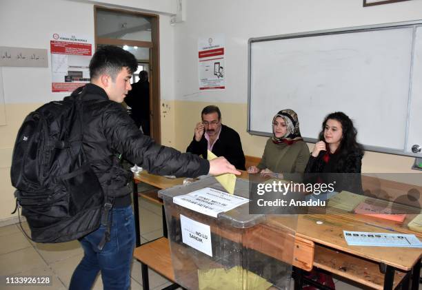 Voter casts his ballot at a polling station during local elections in Mus, Turkey on March 31, 2019. Polling in Turkeys local elections began on...