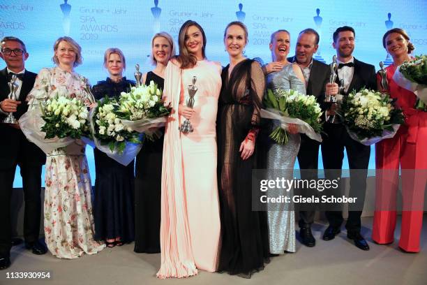 Award winners Thomas Kochs , Hans-Peter Veit , Maren Speckmann-Munz and Nicoline Woehrle , Kerstin Unger , beauty idol Miranda Kerr, Editor-in-chief...