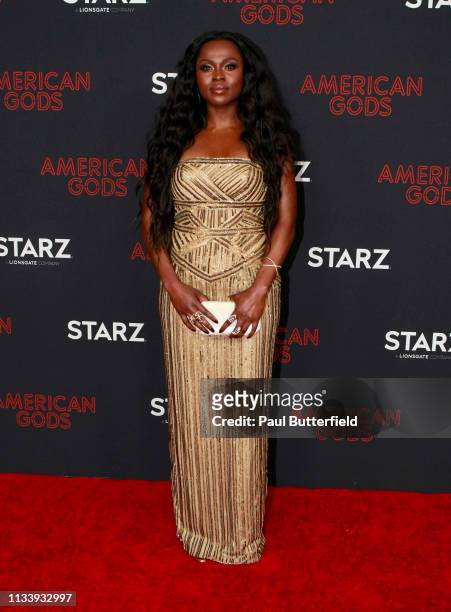 Yetide Badaki attends the premiere of STARZ's "American Gods" season 2 at Ace Hotel on March 05, 2019 in Los Angeles, California.