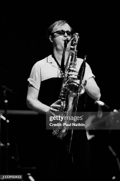 American saxophonist Tom Scott performs on stage at the Poplar Creek Music Theater in Hoffman Estates, Illinois, August 29, 1982.