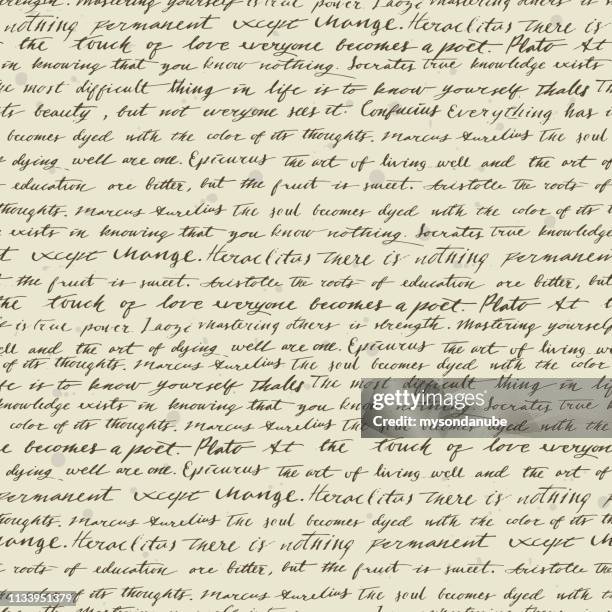 ilustrações de stock, clip art, desenhos animados e ícones de vector seamless pattern with hand writing famous quotes by ancient philosophers - manuscrito