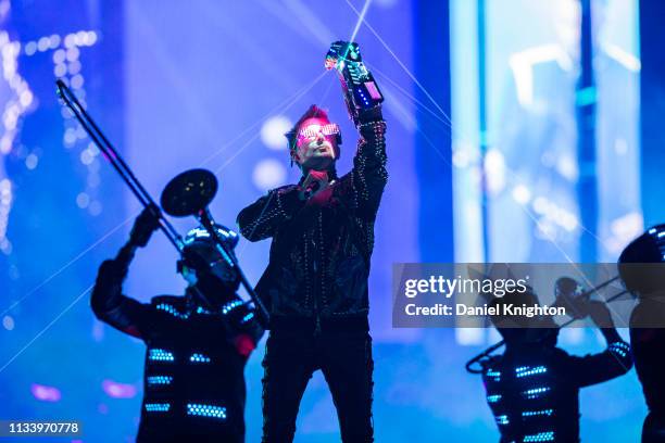 Musician Matt Bellamy of Muse performs on stage at Pechanga Arena on March 05, 2019 in San Diego, California.