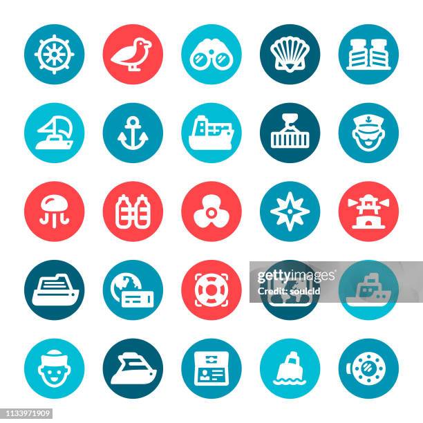 nautische ikonen - tug boat stock-grafiken, -clipart, -cartoons und -symbole