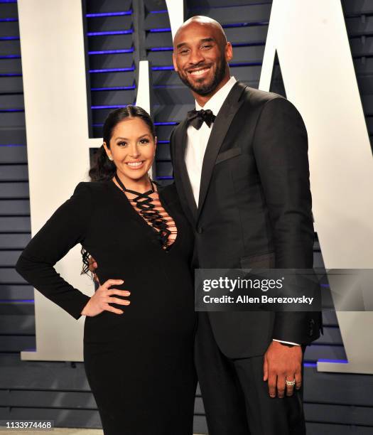 Kobe Bryant and Vanessa Bryant attend the 2019 Vanity Fair Oscar Party hosted by Radhika Jones at Wallis Annenberg Center for the Performing Arts on...