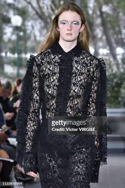 Model walks the runway at the Anais Jourden Ready to Wear fashion show at Paris Fashion Week Autumn/Winter 2019/20 on March 5, 2019 in Paris, France.