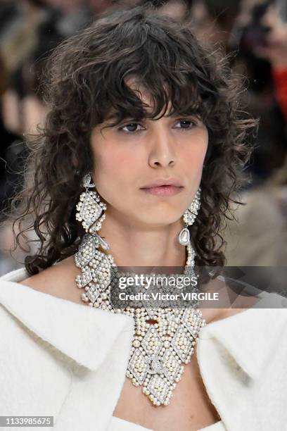 Model walks the runway during the Chanel Ready to Wear fashion show as part of the Paris Fashion Week Womenswear Fall/Winter 2019/2020 on March 5,...