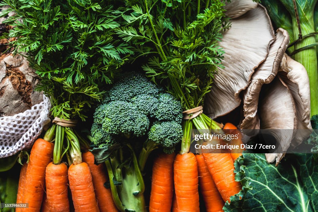 Market Vegetables and Bunches of Carrots
