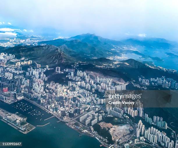 meet hong kong from the sky-high i - hong kong map stock pictures, royalty-free photos & images
