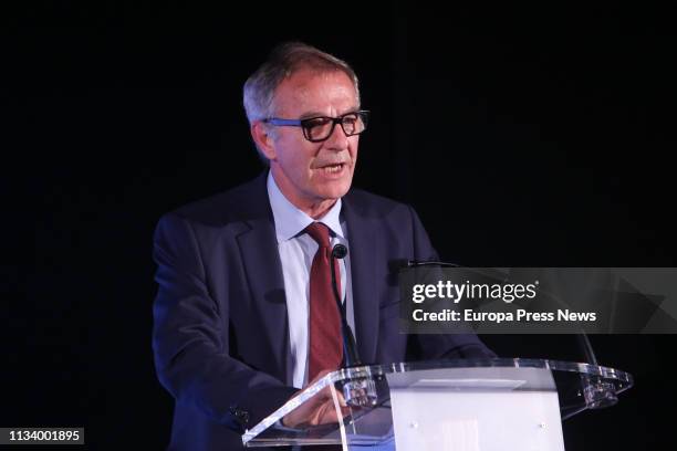 The minister of Culture and Sport, Jose Guirao, is seen during tribute to the former minister Carmen Alborch in the Teatro Real on March 05, 2019 in...