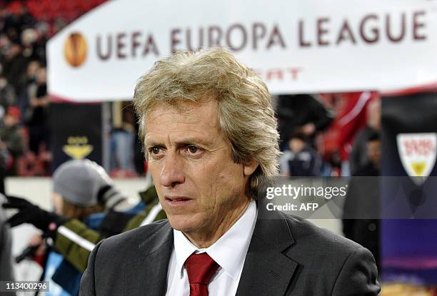 Benfica's headcoach Jorge Jesus looks on prior to UEFA Europa League, round of 32, football match VfB Stuttgart vs Benfica at the Mercedes-Benz Arena...