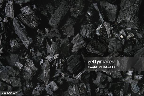 Black charcoal texture abstract surface background Top view.