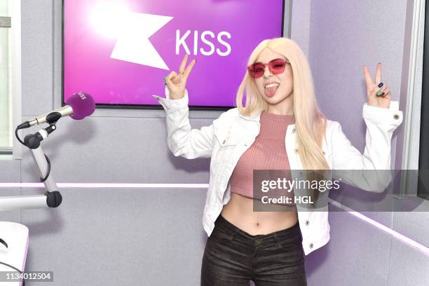 Singer Ava Max visits Kiss FM Studio's on March 06, 2019 in London, England.