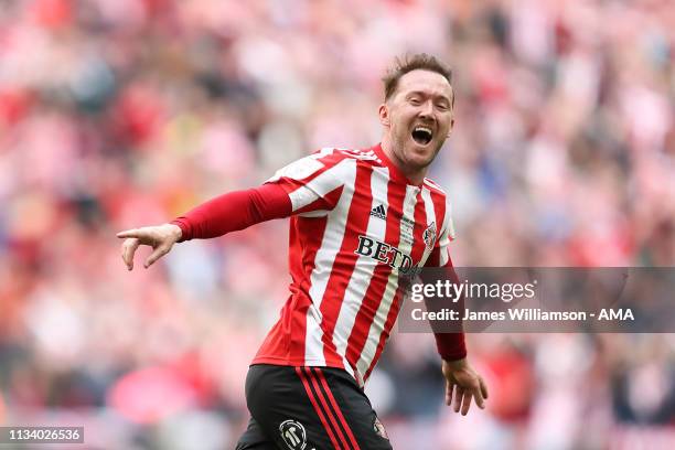 Aiden McGeady of Sunderland celebrates after scoring a goal to make it 1-0 during the Checkatrade Trophy Final between Sunderland AFC and Portsmouth...