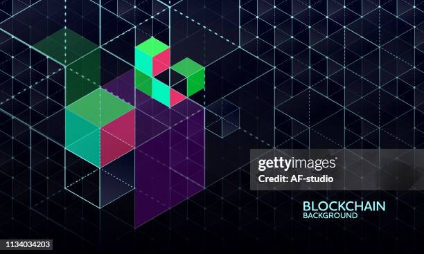 abstract blockchain network background - blockchain isometric stock illustrations