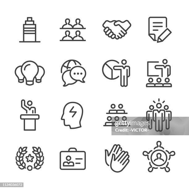 illustrations, cliparts, dessins animés et icônes de icônes de convention d'affaires-série de ligne - discours-liminaire