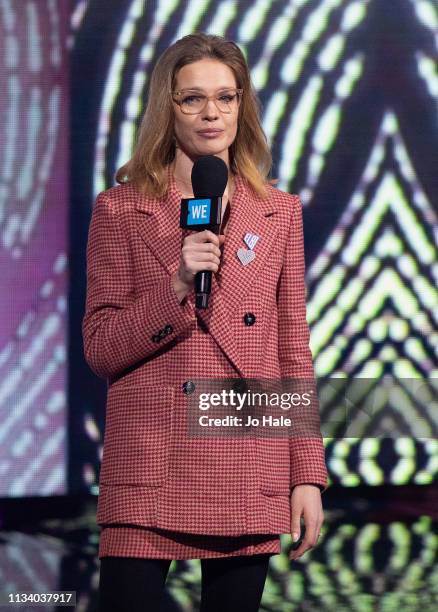 Natalia Vodianova speaks on stage at We Day Uk at SSE Arena, Wembley on March 06, 2019 in London, England.