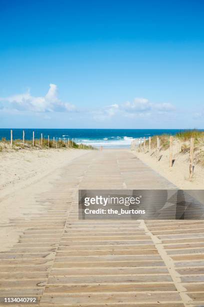 wooden walkway to the beach - boardwalk ストックフォトと画像
