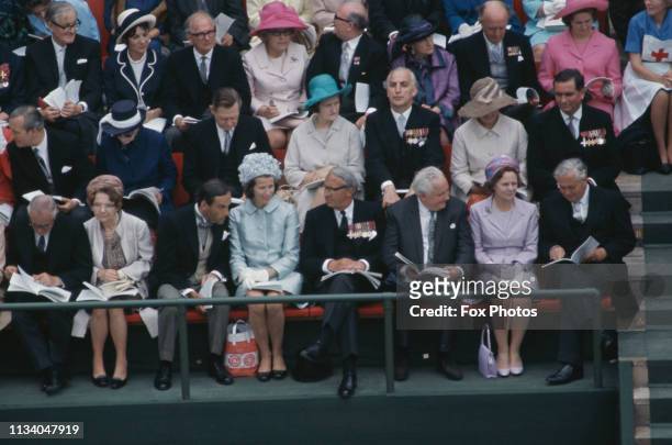 High-ranking guests at the investiture of Prince Charles as Prince of Wales at Caernarfon Castle, Gwynedd, Wales, 1st July 1969. At bottom right are...