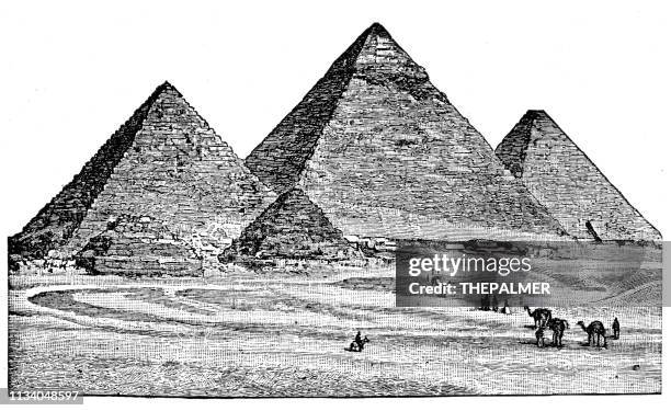 illustrazioni stock, clip art, cartoni animati e icone di tendenza di incisione piramidi egiziane nel 1894 - piramide