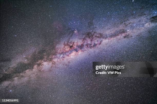 The centre of the Galaxy region in Sagittarius and Scorpius overhead in the wee hours of an April morning in Australia At upper right are Alpha and...