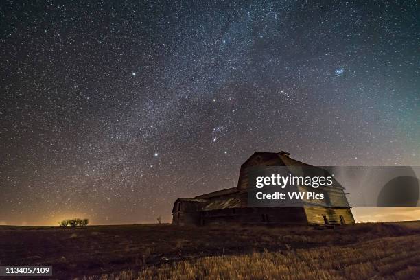 Orion and the Winter Milky Way over the grand old barn near home Sirius and Canis Major are at left, Aldebaran and Taurus, with the Pleiades at upper...