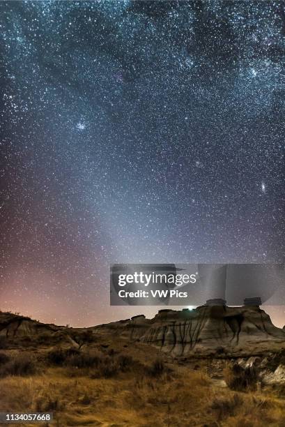 The late winter evening Zodiacal Light, as shot at Dinosaur Provincial Park, Alberta, February 28, 2017 The Light is the glow from sunlight...
