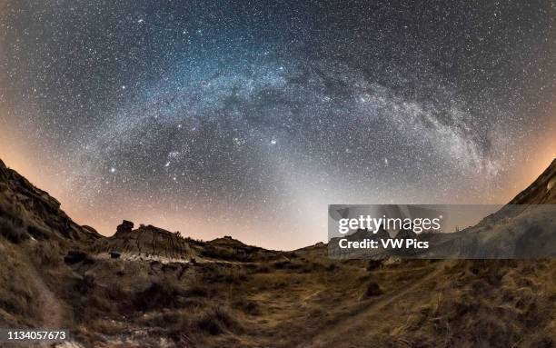 Degree panorama of the arch of the winter Milky Way, from south left to northwest ar right with the Zodiacal Light to the west at centre This was...