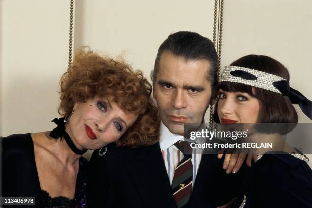 Stephane Audran, Karl Lagerfeld And Jane Seymour On July 1st, 1984 In France